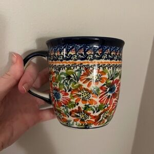 Polish Pottery Coffee Mug 12oz. Floral Garden Unikat Signature Pattern